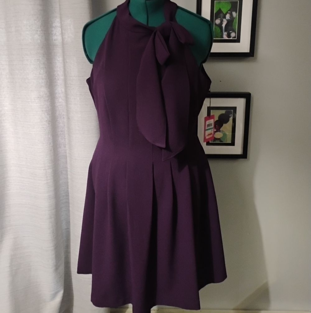 Vince Camuto Women's Bow-Neck Fit & Flare Dress Purple Sz 16 NWT - Picture 2 of 10